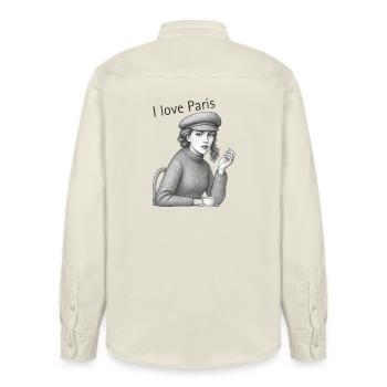 Paris T-shirt - Relaxed Fit Unisex Organic Shirt by Stanley/Stella - soft Ecru - Back - AI Model Male 178 light (178cm)
