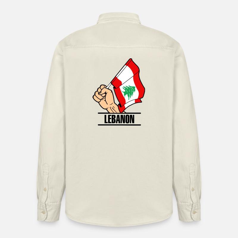 Drapeau Liban poing texte LIBAN - Chemise unisexe coupe décontractée bio Stanley/Stella - écru doux