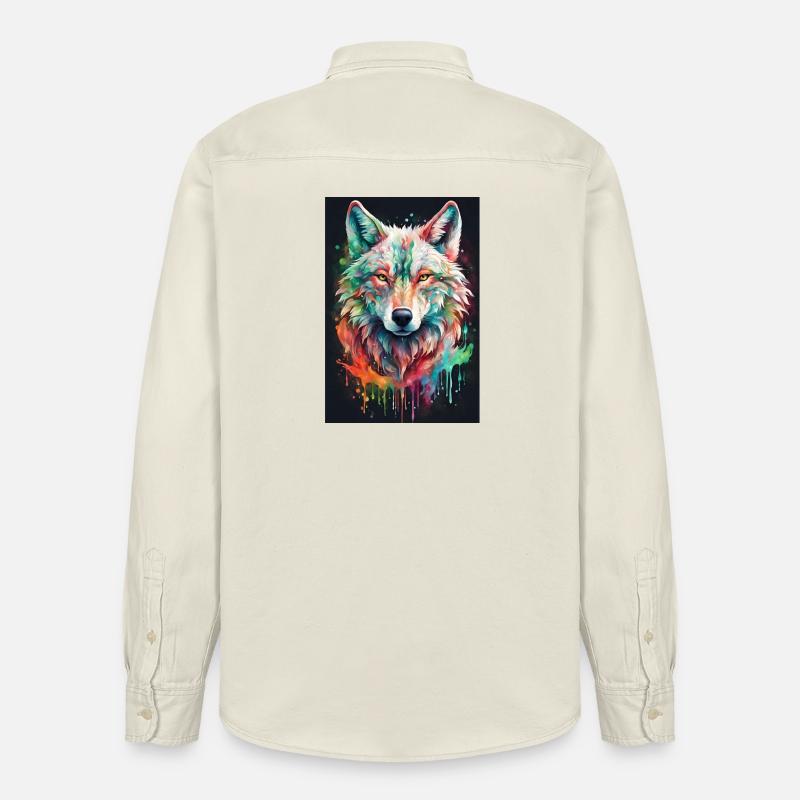 Bunter Wolfkopf Farbexplosion - Relaxed Fit Unisex Organic Hemd von Stanley/Stella - Natur