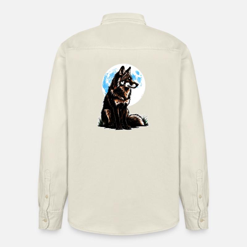 Un loup devant une lune bleue - Chemise unisexe coupe décontractée bio Stanley/Stella - écru doux