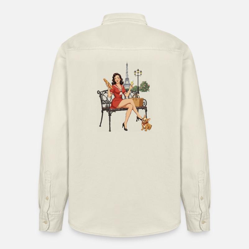 Pin-up de Paris sur le banc - Chemise unisexe coupe décontractée bio Stanley/Stella - écru doux