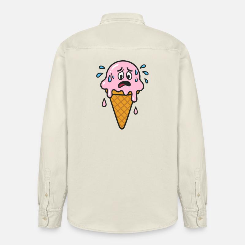 Cône de crème glacée dessin animé - Chemise unisexe coupe décontractée bio Stanley/Stella - écru doux