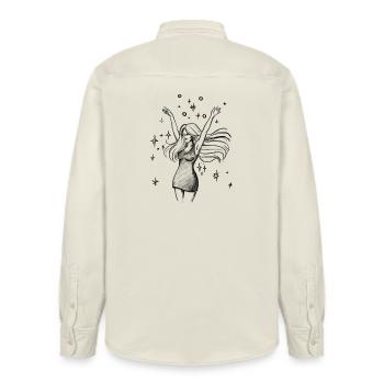 Dancing Woman Empowerment - Illustration - Relaxed Fit Unisex Organic Shirt by Stanley/Stella - soft Ecru - Back - AI Model Male 178 light (178cm)