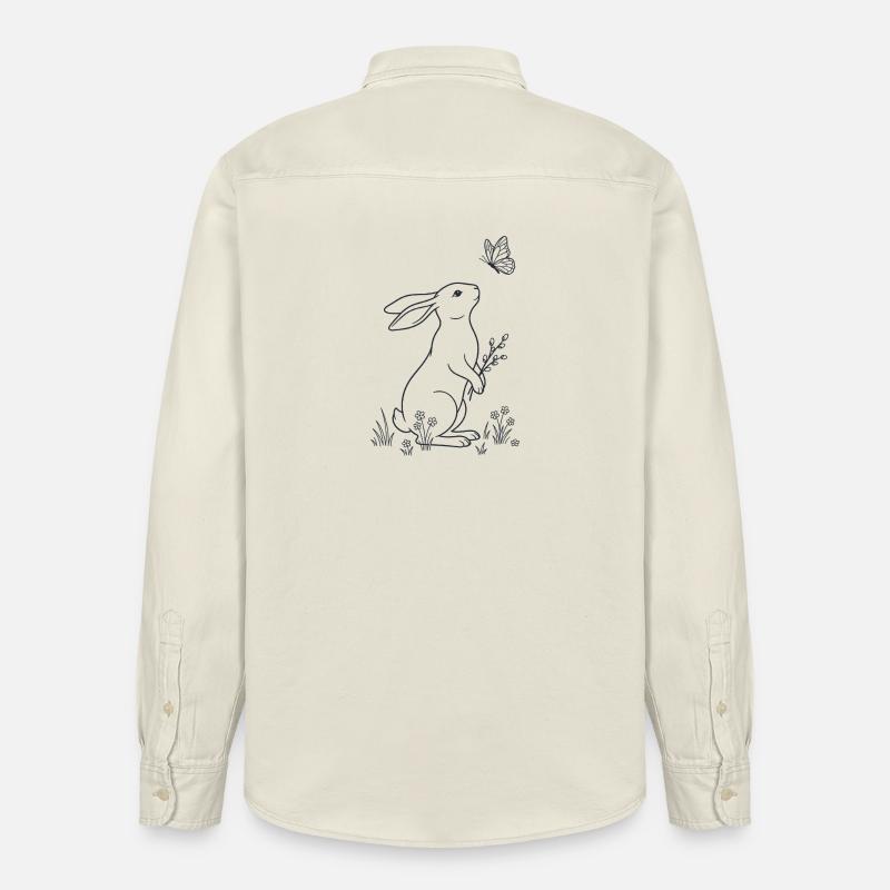 Lapin de Pâques et Papillon – LineArt - Chemise unisexe coupe décontractée bio Stanley/Stella - écru doux