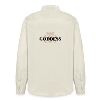 GODDESS Oppoline Collection - Relaxed Fit Unisex Organic Shirt by Stanley/Stella - soft Ecru - Back - AI Model Male 178 light (178cm)