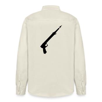 Harpoon Gun - Relaxed Fit Unisex Organic Shirt by Stanley/Stella - soft Ecru - Back - AI Model Male 178 light (178cm)