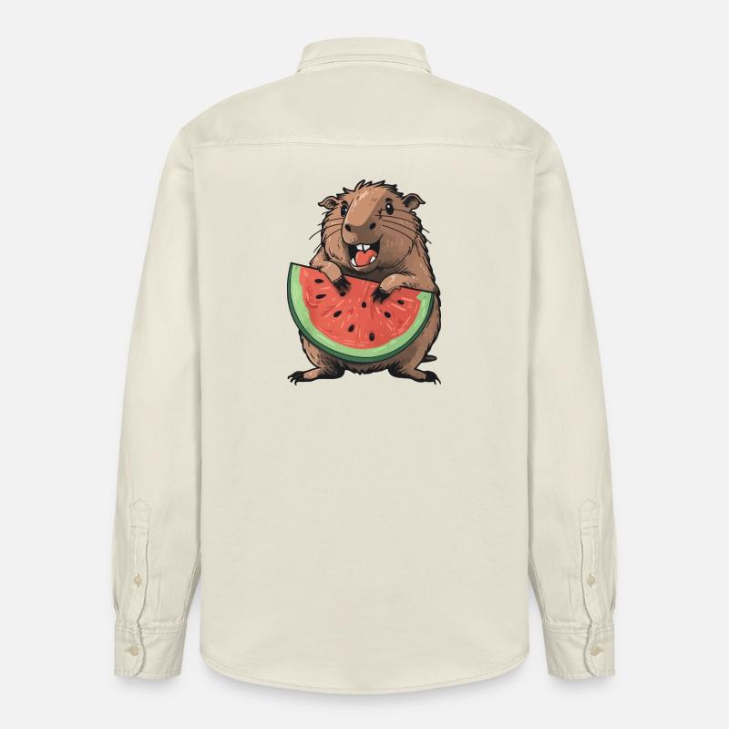 Capybara mangeant de la pastèque - Chemise unisexe coupe décontractée bio Stanley/Stella - écru doux