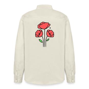 Poppy-Poppies-Minimalist-Line-Art-1 - Relaxed Fit Unisex Organic Shirt by Stanley/Stella - soft Ecru - Back - AI Model Male 178 light (178cm)