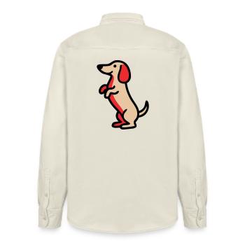 Cute Dachshund Dog Male Comic - Relaxed Fit Unisex Organic Shirt by Stanley/Stella - soft Ecru - Back - AI Model Male 178 light (178cm)
