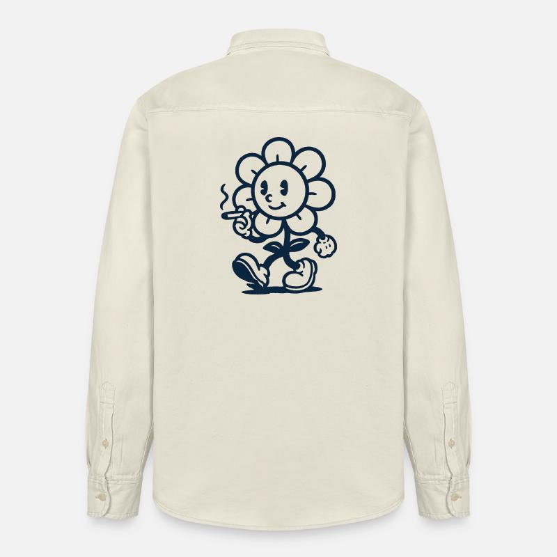 Retro Blumen Maskottchen mit Zigarette Zeichnung - Relaxed Fit Unisex Organic Hemd von Stanley/Stella - Natur