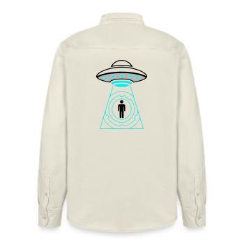 UFO Entführung Beam Me Up Vektor - Relaxed Fit Unisex Organic Hemd von Stanley/Stella - Natur - Hinten - AI Model Male 178 light (178cm)