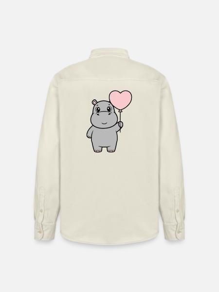 Süßes Nilpferd Herz Ballon Liebe - Relaxed Fit Unisex Organic Hemd von Stanley/Stella - Natur