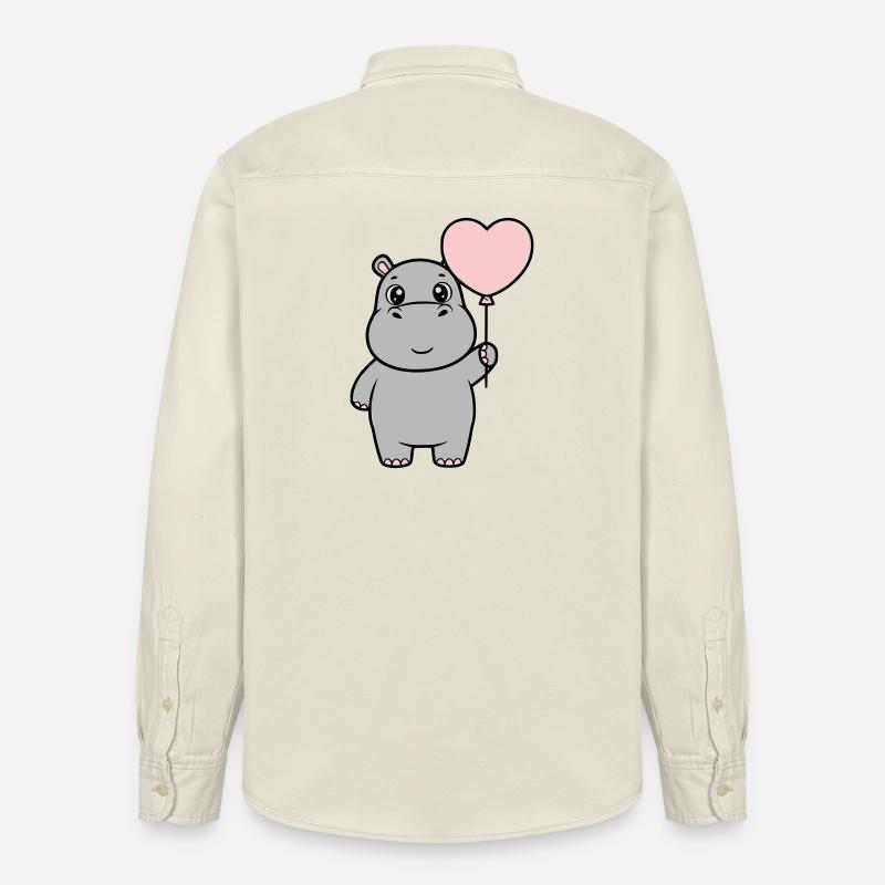 Süßes Nilpferd Herz Ballon Liebe - Relaxed Fit Unisex Organic Hemd von Stanley/Stella - Natur