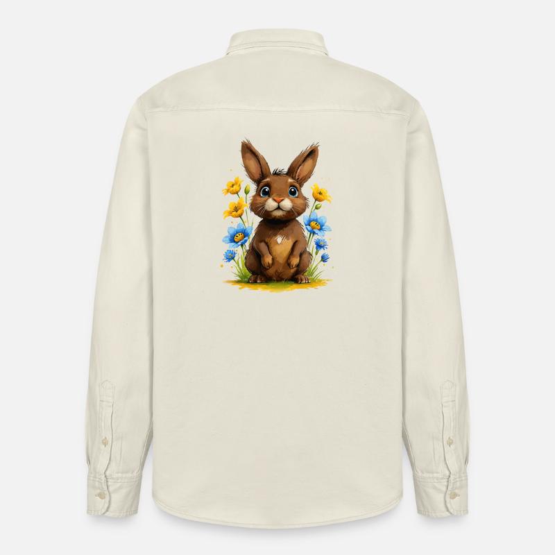 Lapin brun mignon parmi les fleurs - Chemise unisexe coupe décontractée bio Stanley/Stella - écru doux