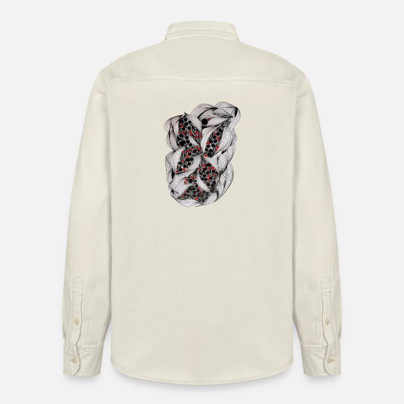 Schwarzweiß Blattmuster mit roten Beeren - Relaxed Fit Unisex Organic Hemd von Stanley/Stella - Natur