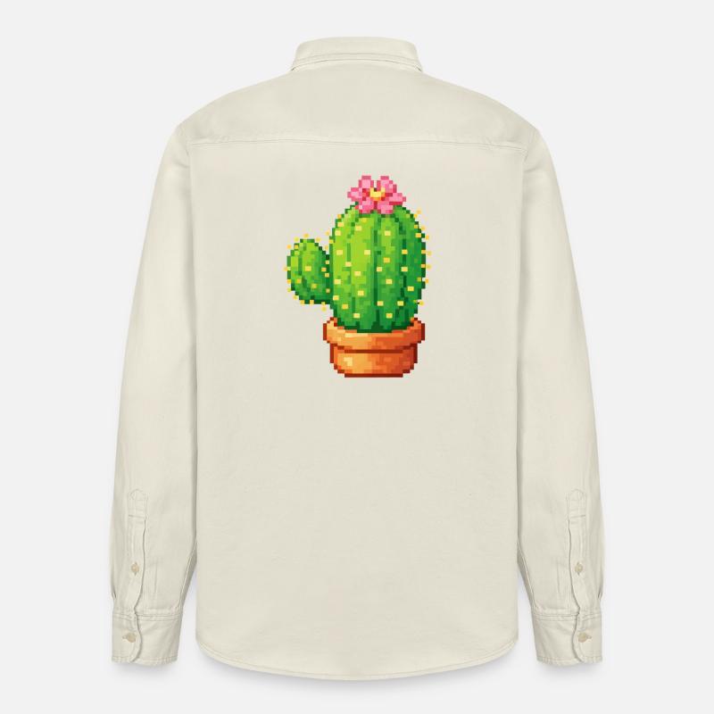 Cactus pixel avec fleur - Chemise unisexe coupe décontractée bio Stanley/Stella - écru doux