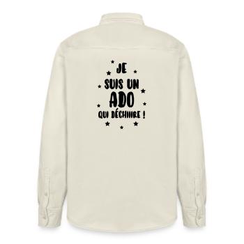 adolescent / enfant / ado / adolescente - Chemise unisexe coupe décontractée bio Stanley/Stella - écru doux - Dos - AI Model Male 178 light (178cm)