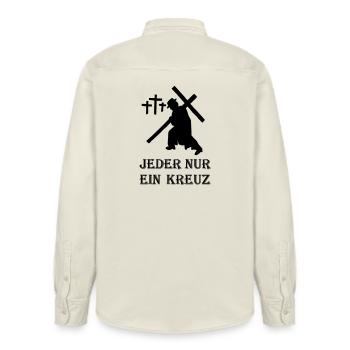 THE LITTLE GODFATHER - Each only a cross - Relaxed Fit Unisex Organic Shirt by Stanley/Stella - soft Ecru - Back - AI Model Male 178 light (178cm)