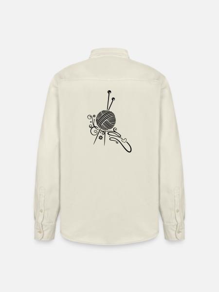 Knitting needles with wool and flowers. - Relaxed Fit Unisex Organic Shirt by Stanley/Stella - soft Ecru