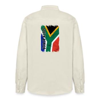 South Africa flag - Relaxed Fit Unisex Organic Shirt by Stanley/Stella - soft Ecru - Back - AI Model Male 178 light (178cm)