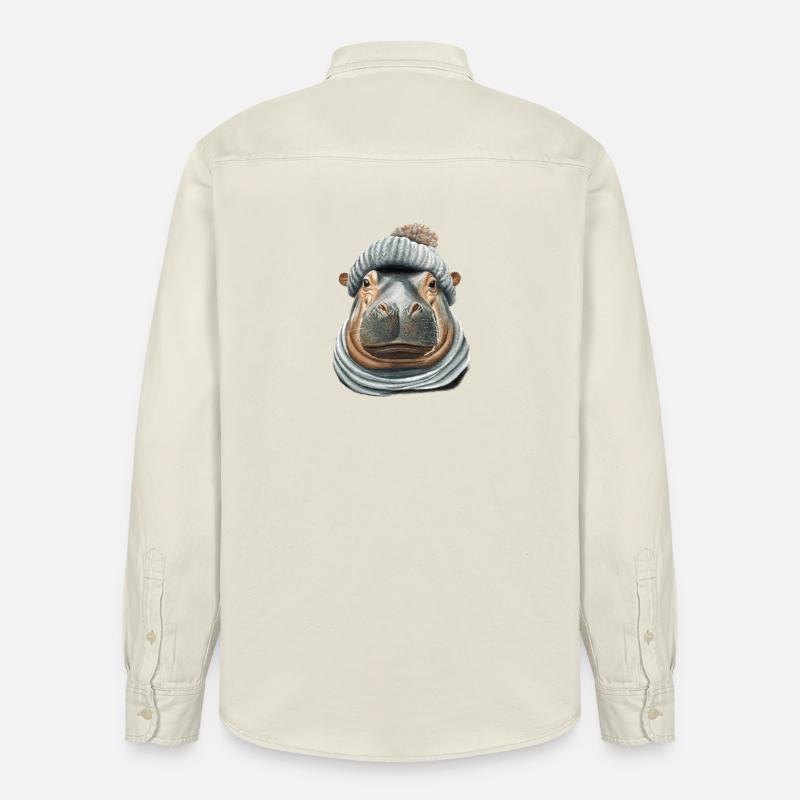 Hippopotamus Bobble Hat - Relaxed Fit Unisex Organic Shirt by Stanley/Stella - soft Ecru