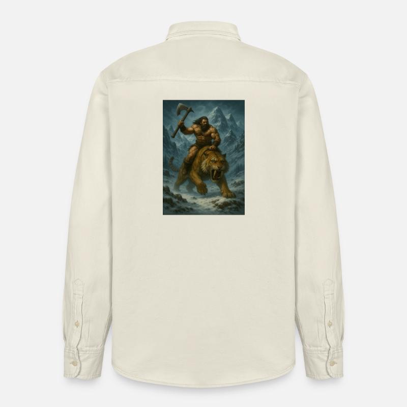 Wilder Krieger auf Sabertooth Tiger – Kunst - Relaxed Fit Unisex Organic Hemd von Stanley/Stella - Natur