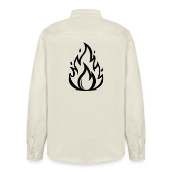 Feuer Flamme Symbol | Minimal Flammen Motiv - Relaxed Fit Unisex Organic Hemd von Stanley/Stella - Natur - Hinten - AI Model Male 178 light (178cm)