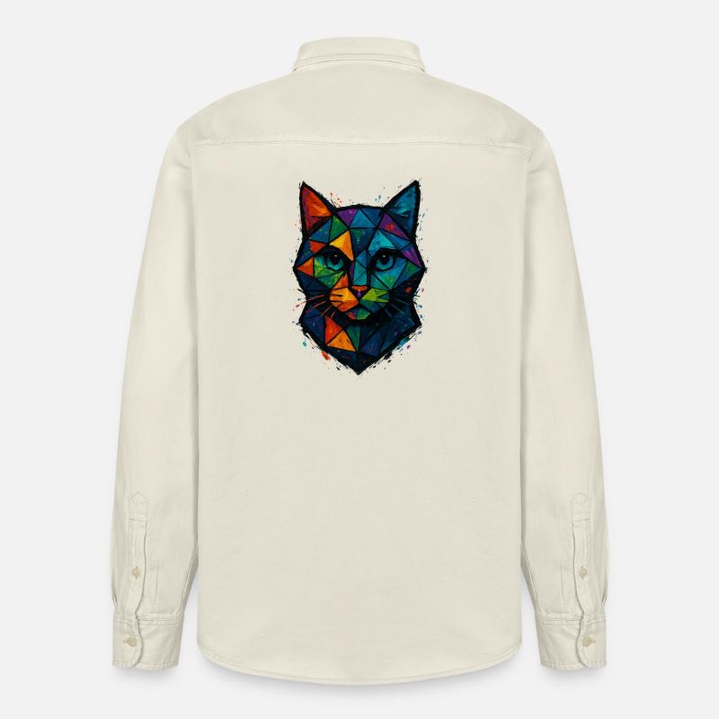 Cat Low Poly – geometrisches Mesh-Polygon-Kunstdesign - Relaxed Fit Unisex Organic Hemd von Stanley/Stella - Natur