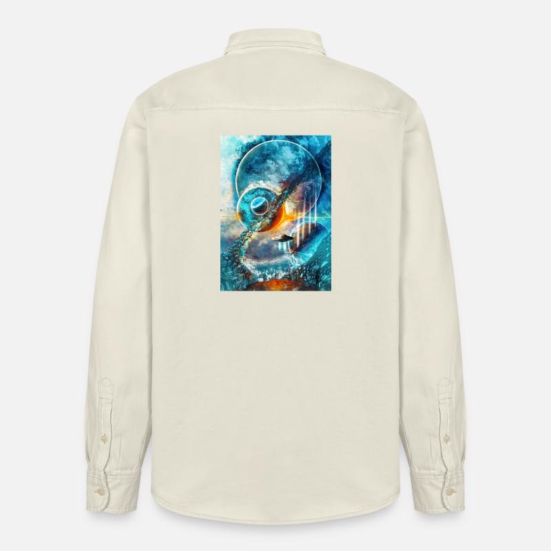 Blue Space Ring with Fire - Relaxed Fit Unisex Organic Shirt by Stanley/Stella - soft Ecru