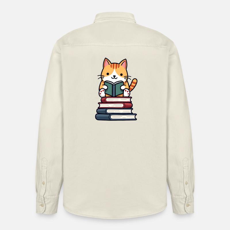 Katze liest ein Buch - Relaxed Fit Unisex Organic Hemd von Stanley/Stella - Natur