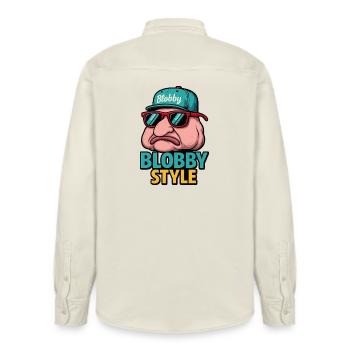 Blobby Style Cartoon Tee - Relaxed Fit Unisex Organic Shirt by Stanley/Stella - soft Ecru - Back - AI Model Male 178 light (178cm)
