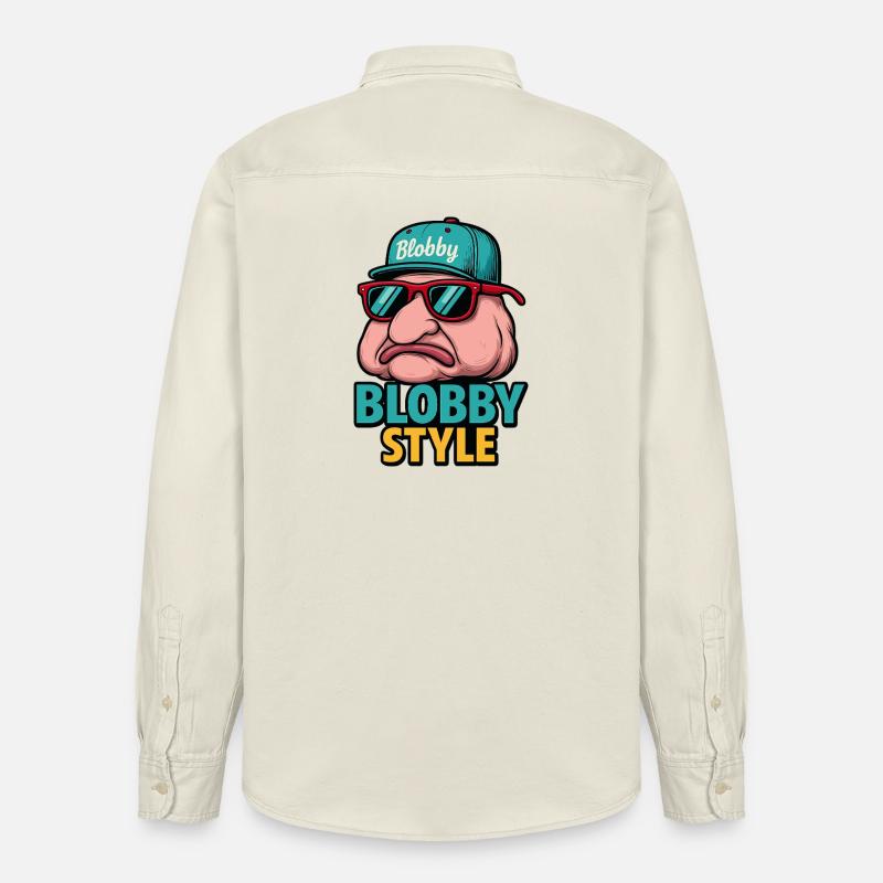 Blobby Style Cartoon Tee - Relaxed Fit Unisex Organic Shirt by Stanley/Stella - soft Ecru