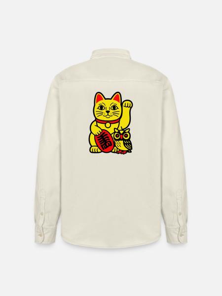 Lucky cat with little owl - Relaxed Fit Unisex Organic Shirt by Stanley/Stella - soft Ecru