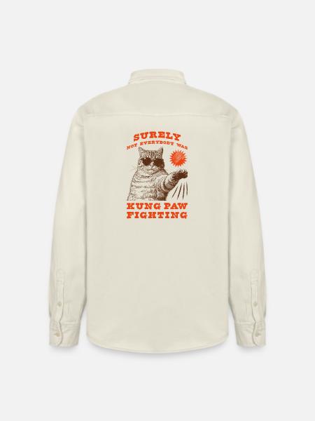 Kung Paw Fighting Funny Chonky Cat - Relaxed Fit Unisex Organic Shirt by Stanley/Stella - soft Ecru