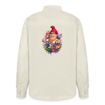 Künstlerischer Gartenzwerg mit Pinsel und Palette - Relaxed Fit Unisex Organic Hemd von Stanley/Stella - Natur - Hinten - AI Model Male 178 light (178cm)