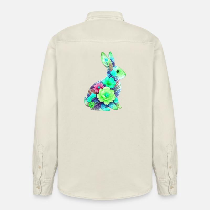 Fleurs aquarelles de lapin à Pâques - Chemise unisexe coupe décontractée bio Stanley/Stella - écru doux