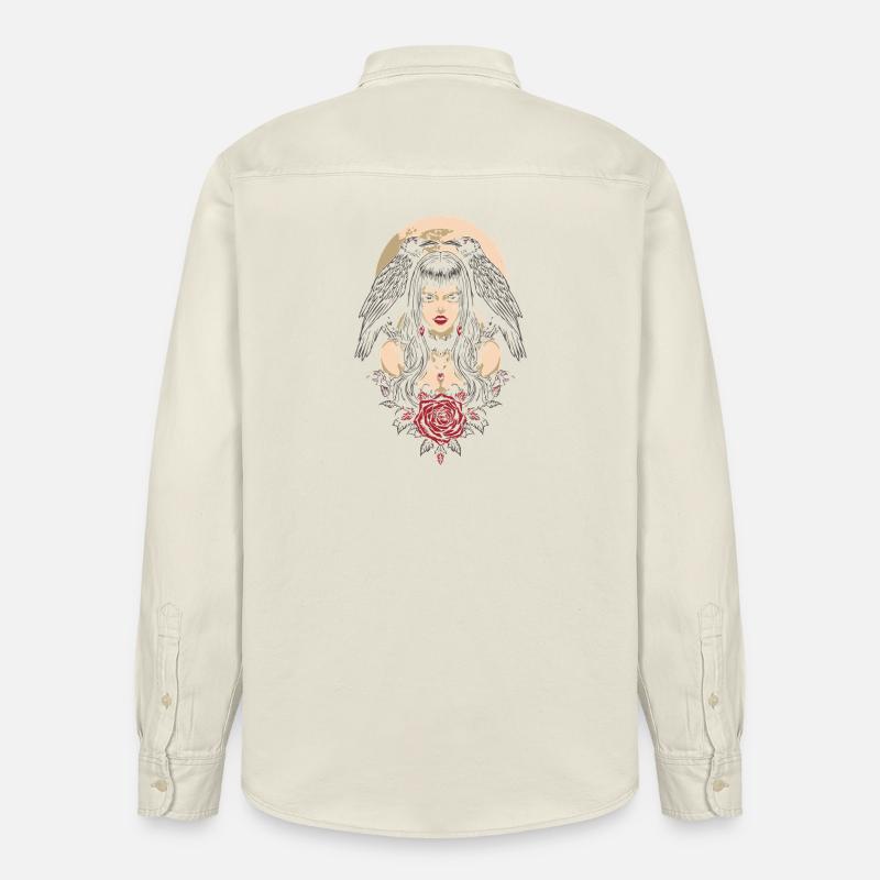 Gothic Mädchen mit Krähen Geschenk - Relaxed Fit Unisex Organic Hemd von Stanley/Stella - Natur