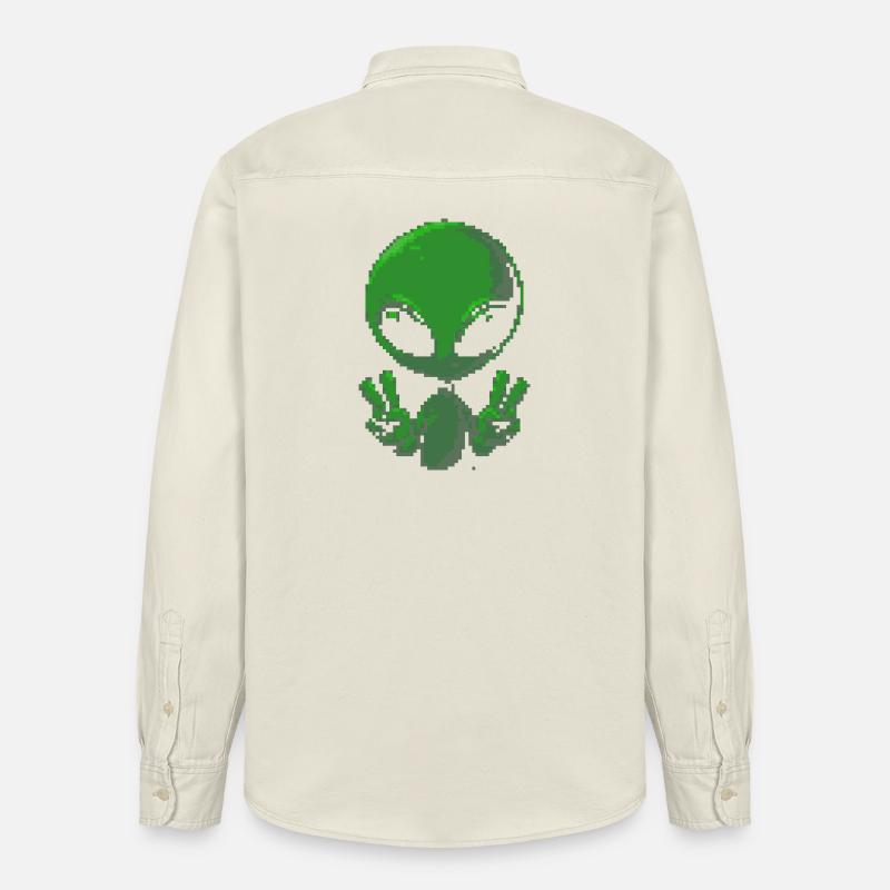 Pixel Alien Friedenszeichen - Relaxed Fit Unisex Organic Hemd von Stanley/Stella - Natur