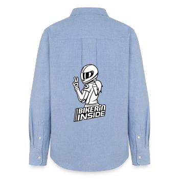 Bikerin inside (Farben änderbar) - Frauen Oxford Hemd - Carolina Blue - Hinten - AI Model Female 172 light (172cm)