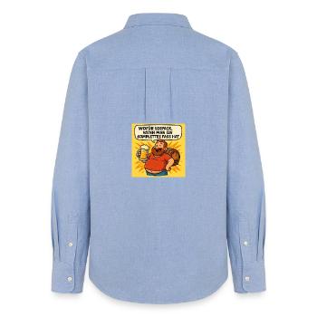 Six Pack oder Fass - Frauen Oxford Hemd - Carolina Blue - Hinten - AI Model Female 172 light (172cm)