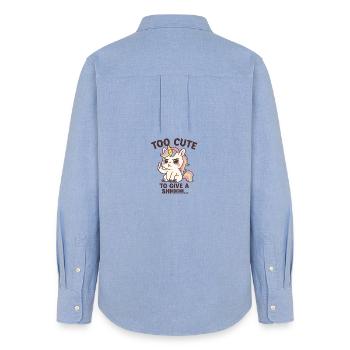 Lustiges Unicorn Shirt „Too cute to give a shhhh" - Frauen Oxford Hemd - Carolina Blue - Hinten - AI Model Female 172 light (172cm)