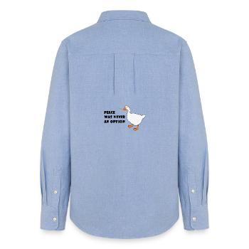 Goose – Frieden war nie eine Option - Frauen Oxford Hemd - Carolina Blue - Hinten - AI Model Female 172 light (172cm)