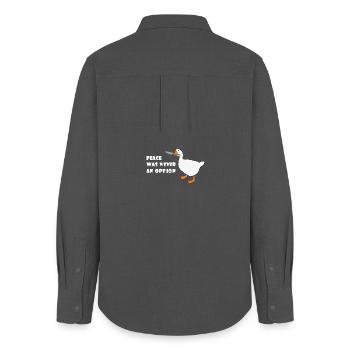 Goose – Frieden war nie eine Option - Frauen Oxford Hemd - Anthrazit - Hinten - AI Model Female 172 light (172cm)