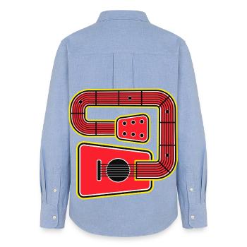 Red Abstract Shape Guitar - Women's Oxford Shirt - carolina blue - Back - AI Model Female 172 light (172cm)