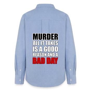 Murder – A Good Reason and a Bad Day - Women's Oxford Shirt - carolina blue - Back - AI Model Female 172 light (172cm)