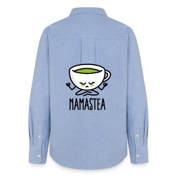 Namastea Namaste Yoga Méditation thé vert Matcha - Chemise Oxford Femme - carolina blue - Dos - AI Model Female 172 light (172cm)