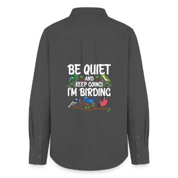 Be Quiet and Keep Going - I'm Birding - Women's Oxford Shirt - anthracite - Back - AI Model Female 172 light (172cm)
