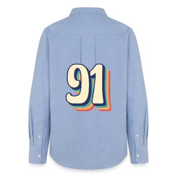 T-Shirt rétro Vintage numéro 91 quatre-vingt-onze - Chemise Oxford Femme - carolina blue - Dos - AI Model Female 172 light (172cm)