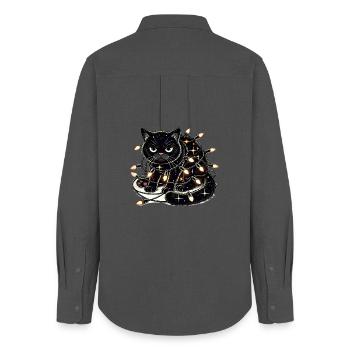 Grumpy Christmas Cat. Meow but please without tinsel - Women's Oxford Shirt - anthracite - Back - AI Model Female 172 light (172cm)