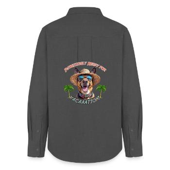 Schäferhund im Sommerlook: Pawsitively Ready - Frauen Oxford Hemd - Anthrazit - Hinten - AI Model Female 172 light (172cm)